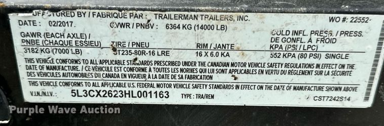 image for item DV1972 2017 Trailerman CST7242S14 equipment trailer