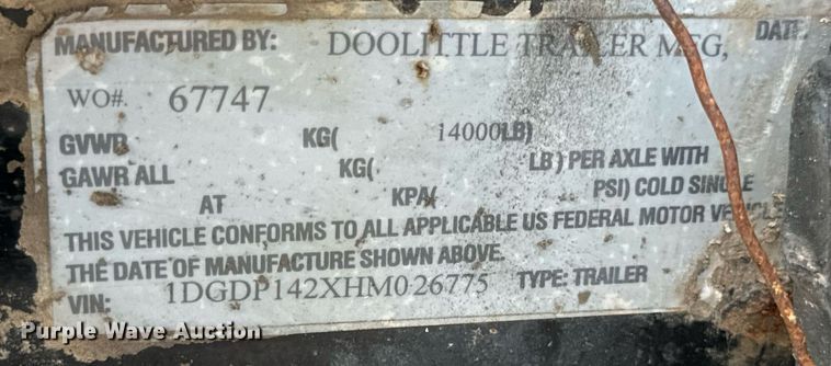 image for item DV1983 2017 Doolittle 8214-HD dump trailer