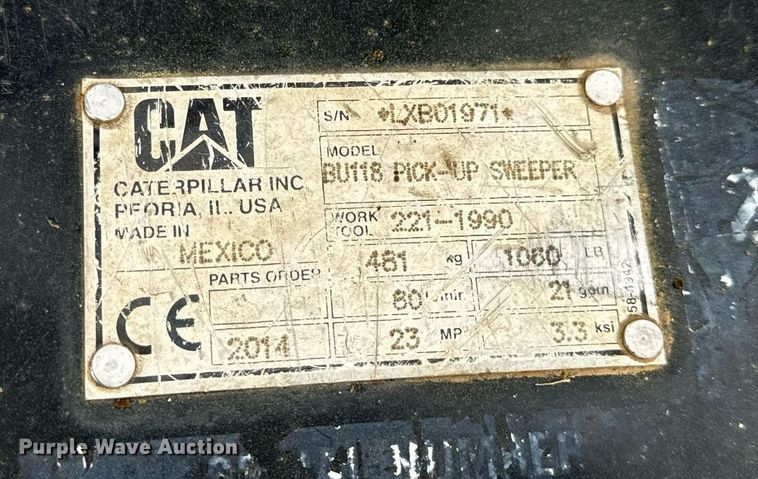 image for item DV1990 2014 Caterpillar BU118 skid steer broom