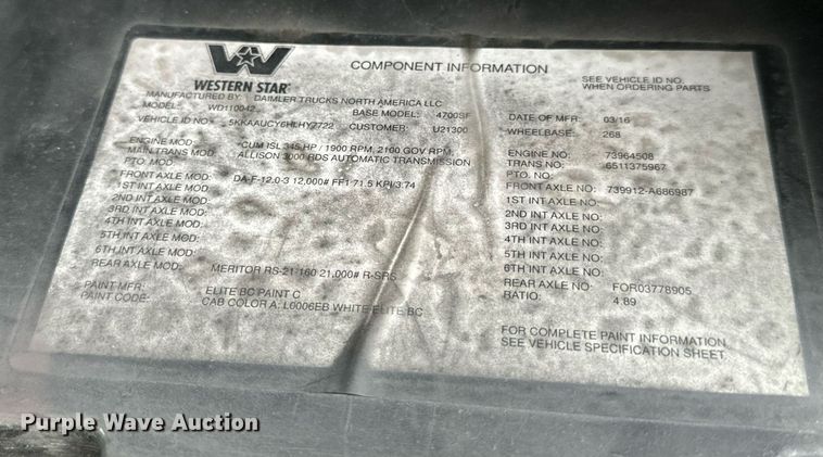 image for item DV1995 2017 Western Star 4700SF roll-off container truck