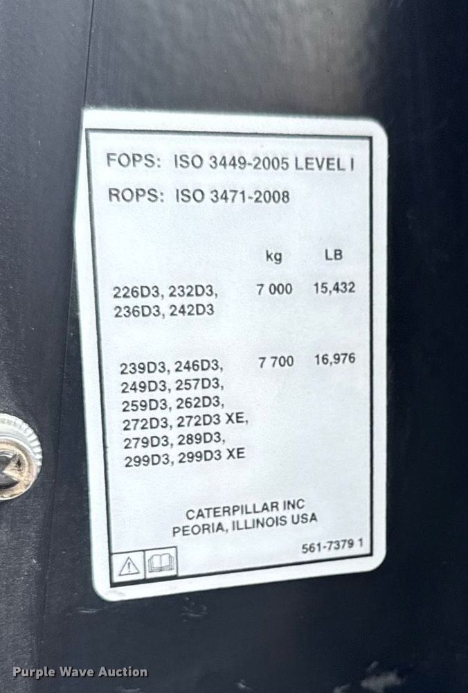 image for item DV2525 2020 Caterpillar 262D3 skid steer loader