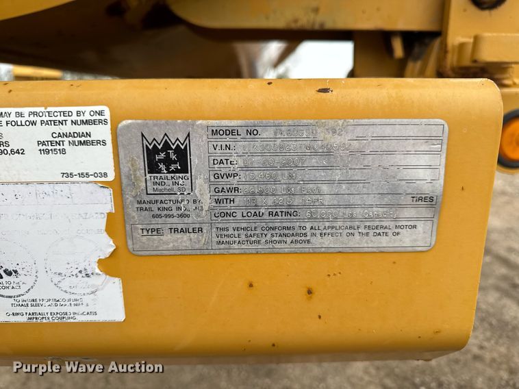 image for item DV2573 2007 Trail King TK60SSD-392 side dump trailer