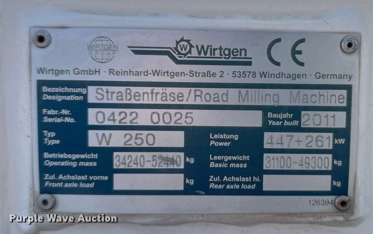 image for item DV2596 2011 Wirtgen W250 milling machine