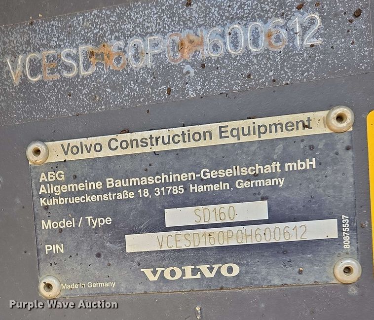 image for item DW7004 2015 Volvo SD160 single drum vibratory roller