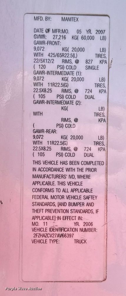 image for item DZ4022 2007 Sterling L9500 crane truck