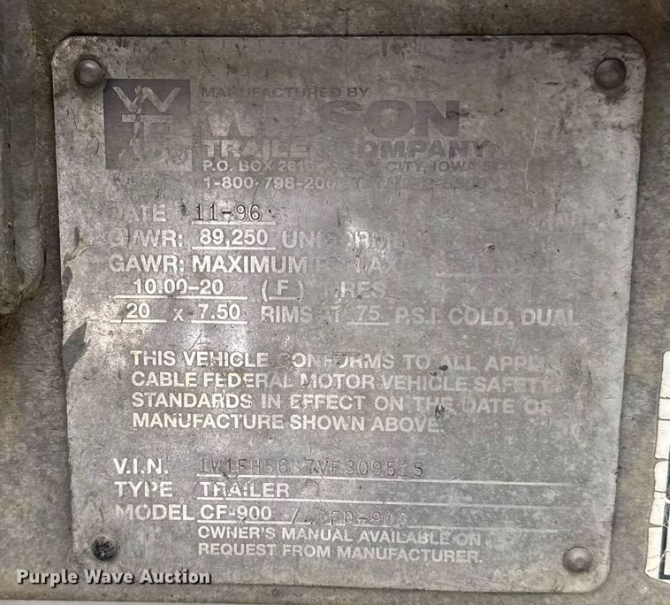 image for item DZ4031 1997 Wilson CF-900 drop deck equipment trailer