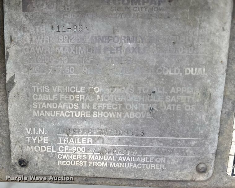 image for item DZ4031 1997 Wilson CF-900 drop deck equipment trailer