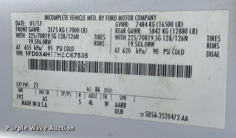 image for item DZ4066 2017 Ford F450 Super Duty Ext. Cab utility / service truck