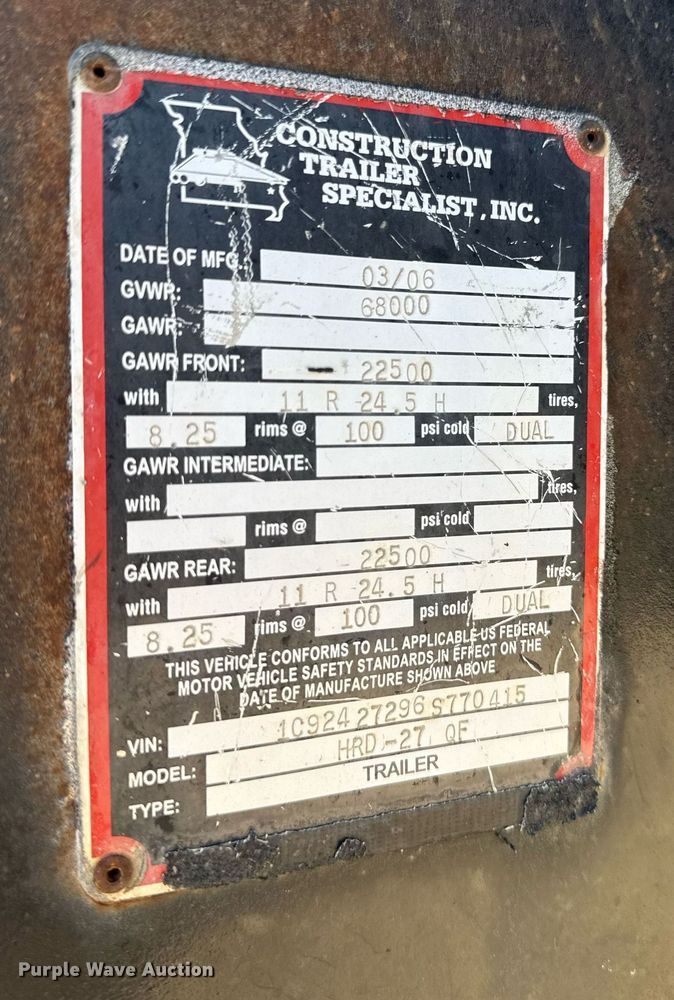 image for item DZ4075 2006 CTS HRD-27 OF end dump trailer