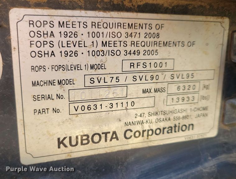 image for item EA2437 2017 Kubota SVL 75-2 tracked skid steer loader