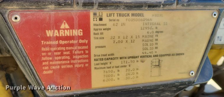 image for item EA2443 Hyster 80 XL2 forklift