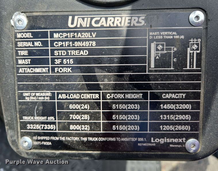 image for item EC1016 2015 Nissan CFS40 forklift