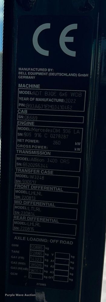 image for item EC3574 2022 Bell B30E articulated haul truck