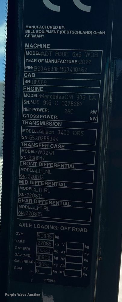 image for item EC3574 2022 Bell B30E articulated haul truck