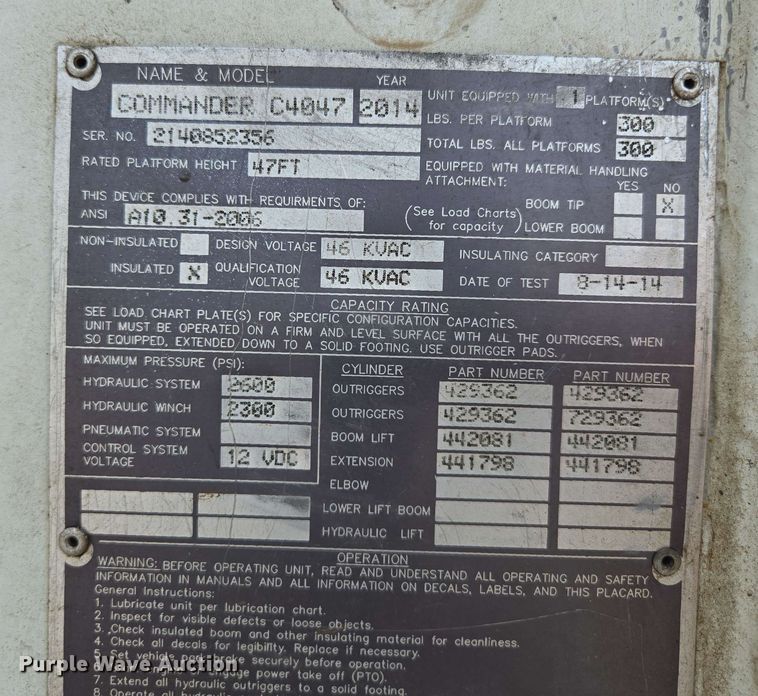 image for item ED1974 2015 Freightliner Business Class M2 digger derrick truck