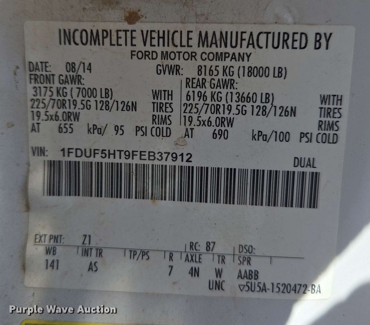 image for item ED1977 2015 Ford F550 Super Duty XL bucket truck