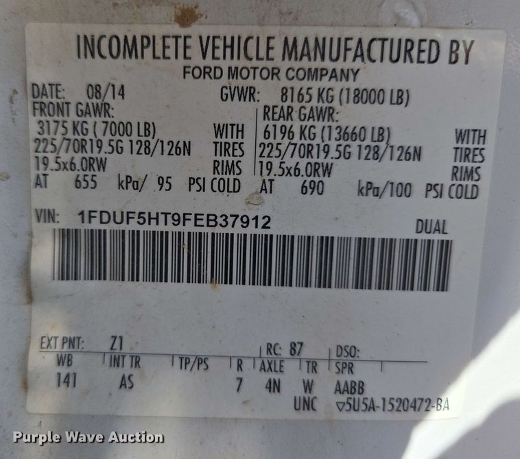 image for item ED1977 2015 Ford F550 Super Duty XL bucket truck