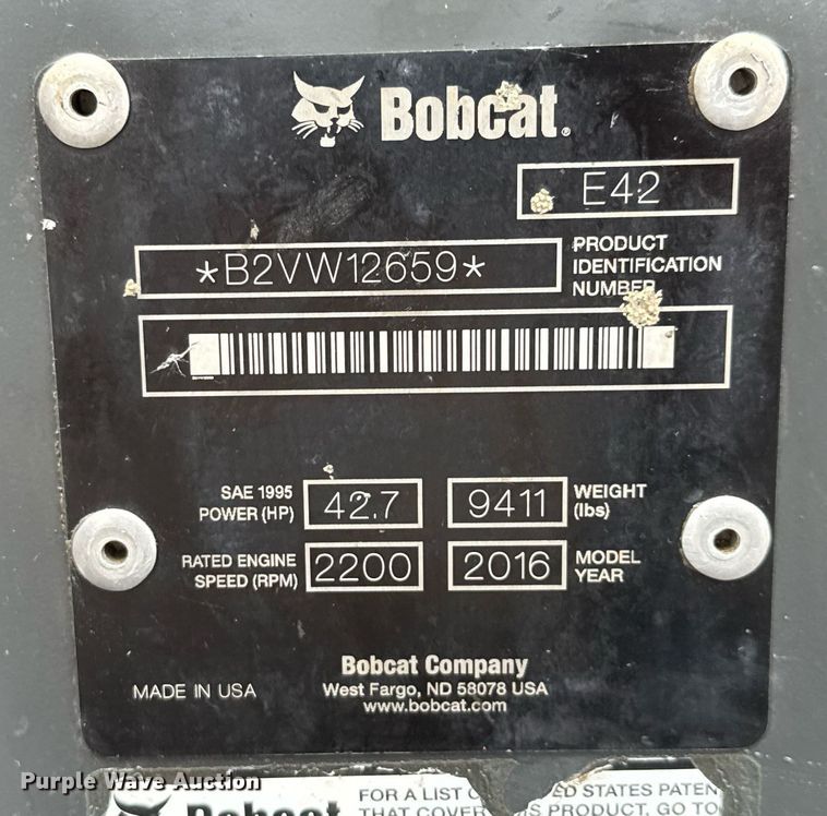 image for item ED5618 2016 Bobcat E42 mini excavator