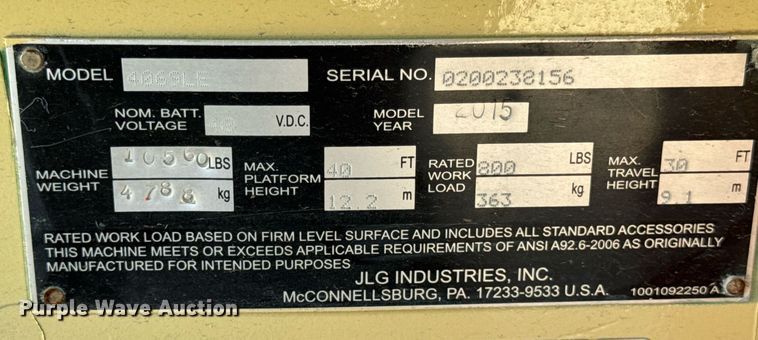 image for item EF1977 2015 JLG 4069LE scissor lift