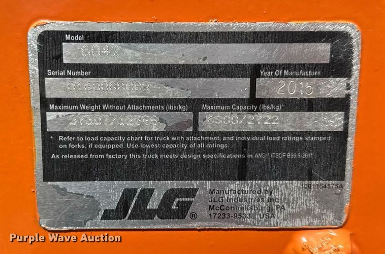 image for item EF1978 2015 JLG Skytrak 6042 telehandler