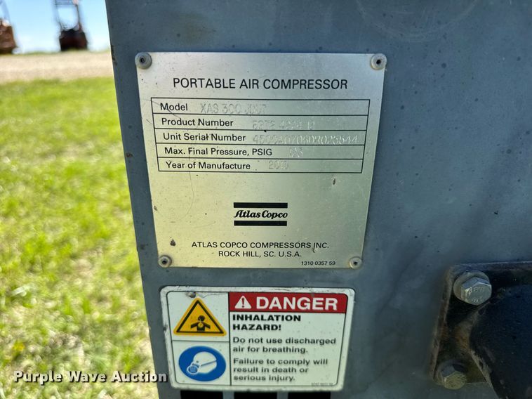 image for item EF1983 2013 Atlas Copco XAS 300 JDU7 air compressor