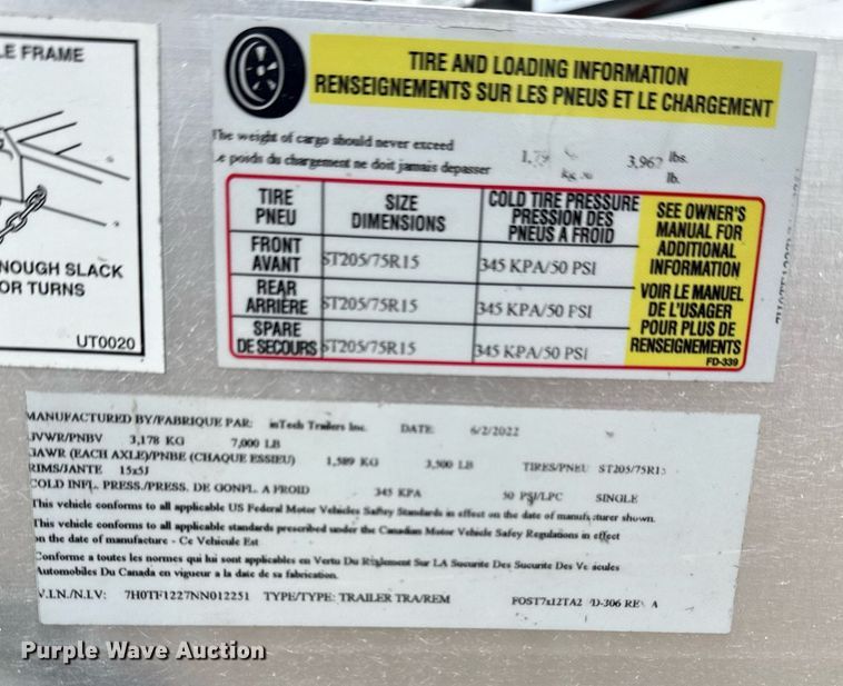 image for item EG5789 2022 InTech Trailers fiber optic splicing trailer