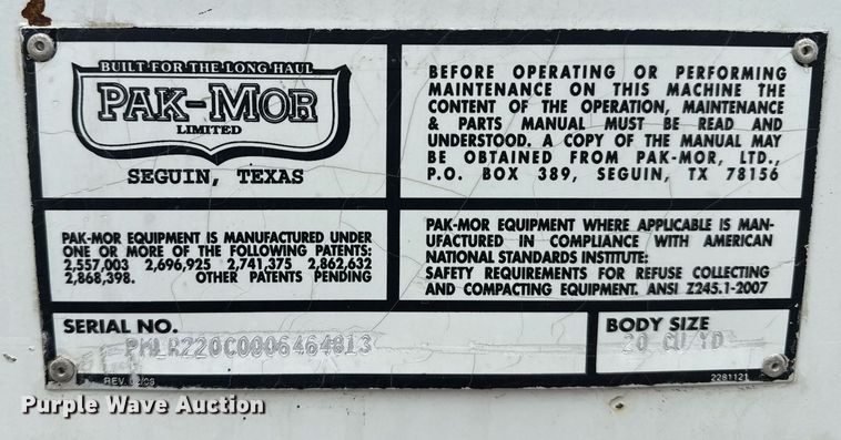 image for item EG5792 2014 Freightliner M2 refuse truck