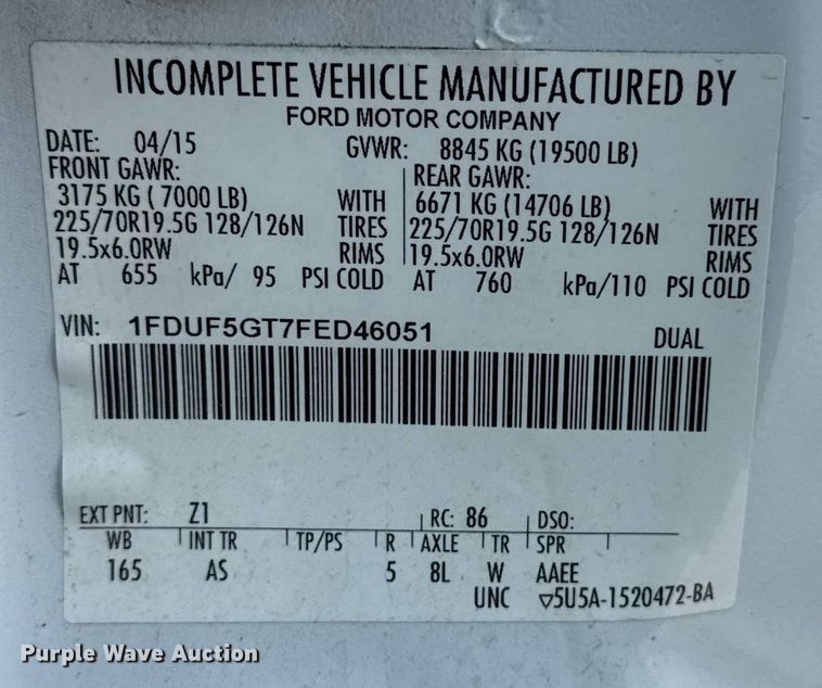 image for item EG5820 2015 Ford F550 Super Duty flatbed truck