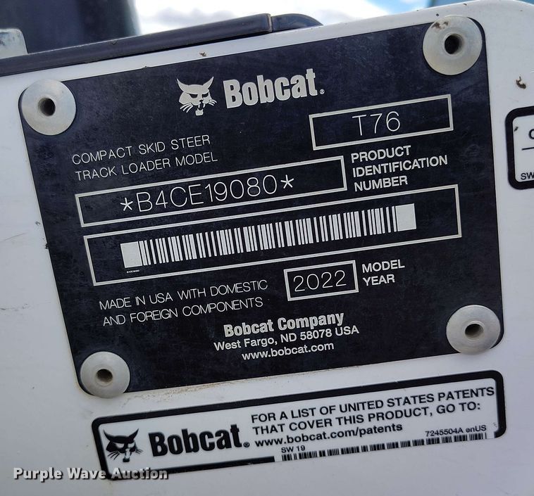 image for item EH0291 2022 Bobcat T76 tracked skid steer loader