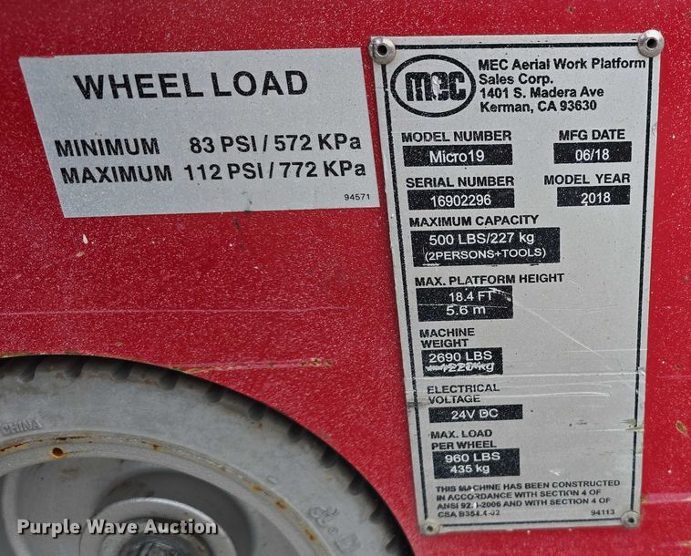 image for item EH8992 2018 MEC Micro19 scissor lift