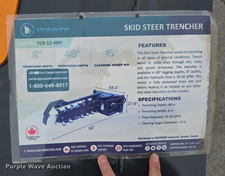 image for item EH8995 2025 Wolverine TCR-12-48H skid steer trencher