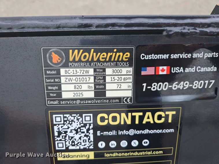 image for item EH8996 2025 Wolverine BC-13-72W skid steer rotary mower