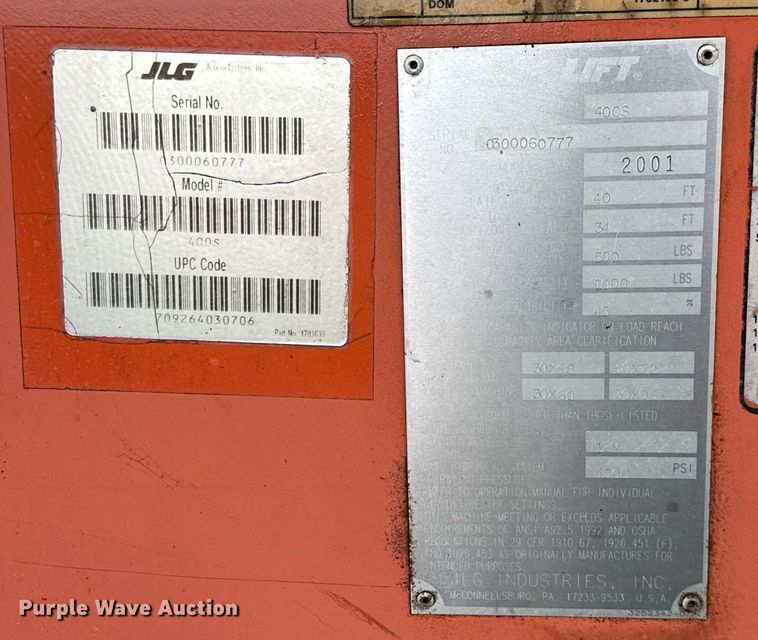 image for item EJ3691 2001 JLG 400S boom lift