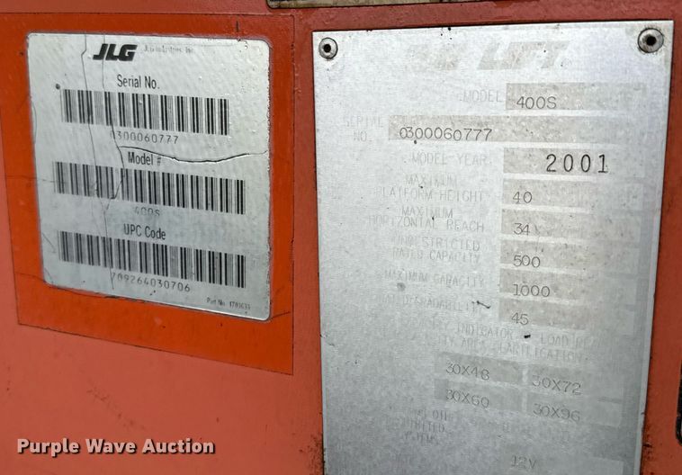 image for item EJ3691 2001 JLG 400S boom lift