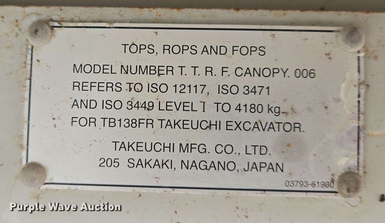 image for item EJ7536 2014 Takeuchi TB138FR mini excavator