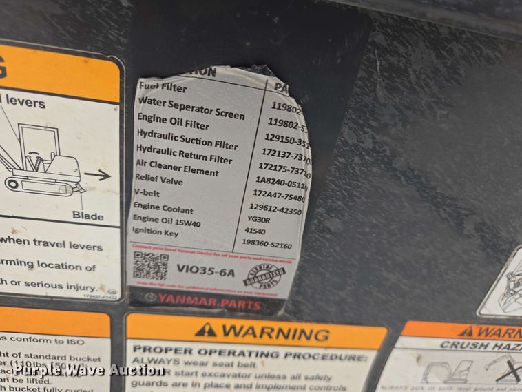 image for item EJ7537 Yanmar VIO35-6A mini excavator