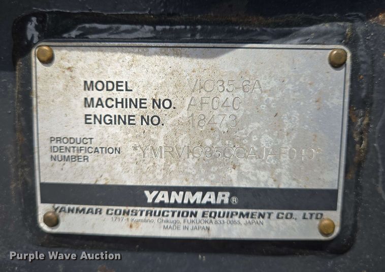 image for item EJ7537 Yanmar VIO35-6A mini excavator