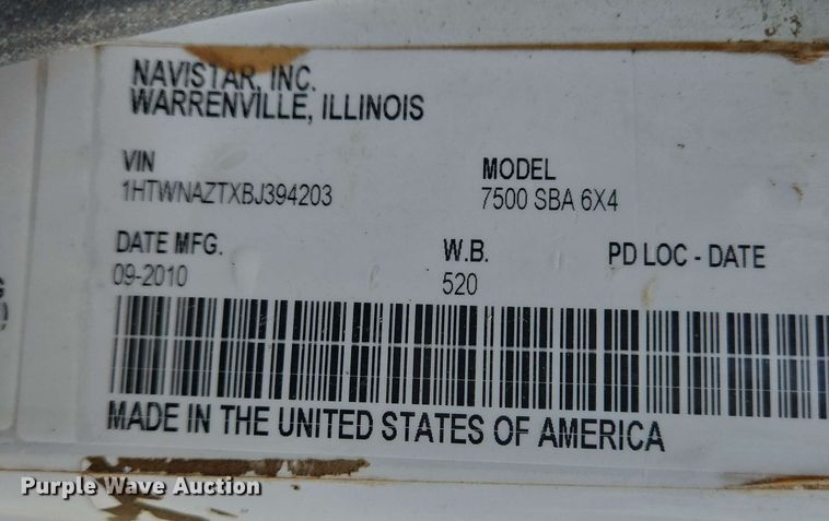 image for item EJ7550 2011 International 7500 water truck