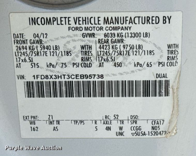 image for item EJ8781 2012 Ford F350 Super Duty XL SuperCab dump bed pickup truck