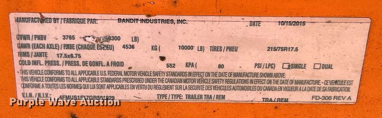 image for item EK3005 2016 Bandit 1390XP wood chipper