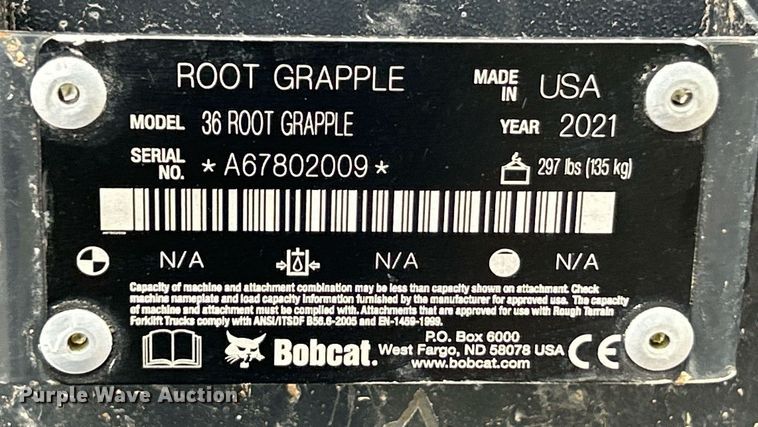 image for item EK8040 2021 Bobcat 36 Root Grapple compact utility loader grapple bucket