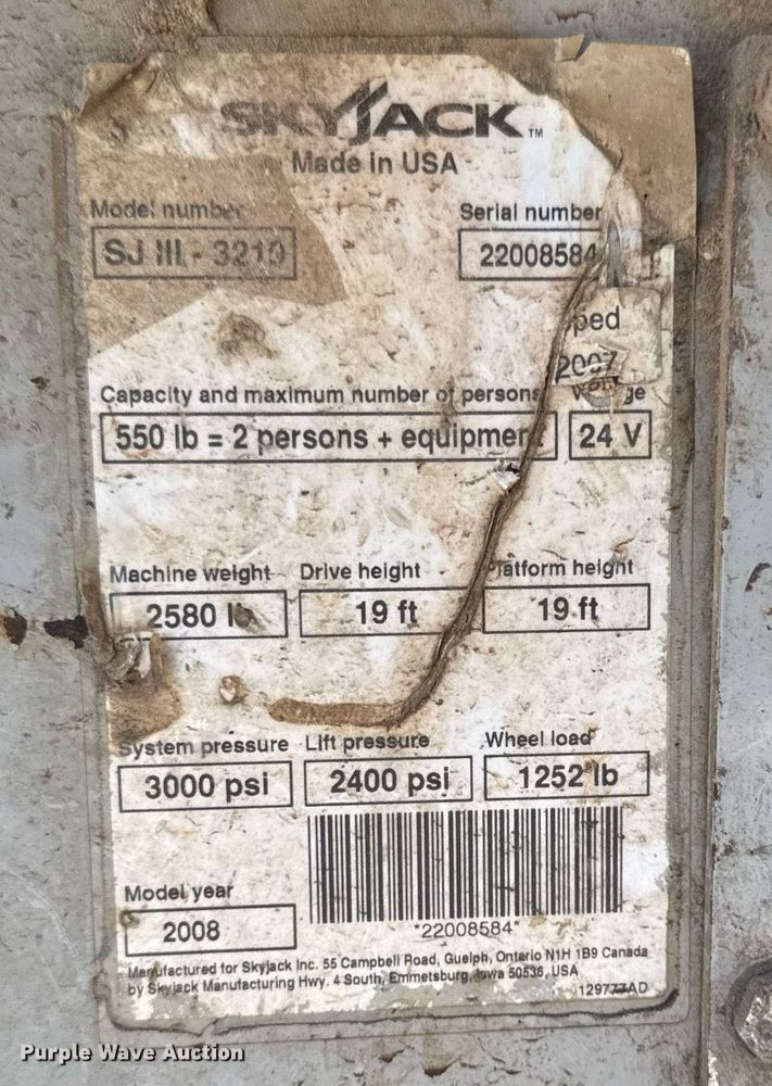 image for item EM3824 2007 SkyJack SjIII 3219 scissor lift