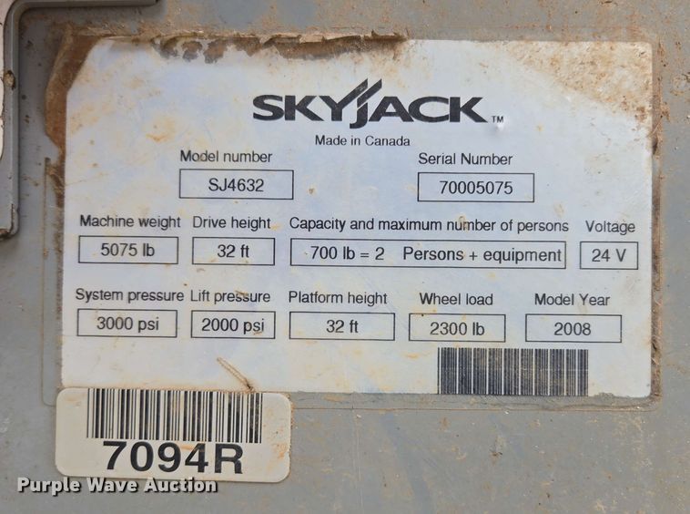 image for item EN3677 2008 Skyjack SJ4632 scissor lift