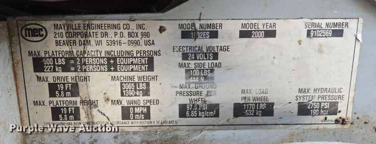 image for item EN3678 2000 MEC  1932ES scissor lift