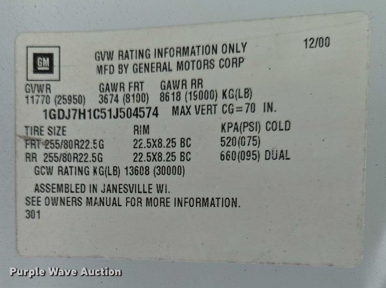 image for item EN3714 2001 GMC C6500 bucket truck