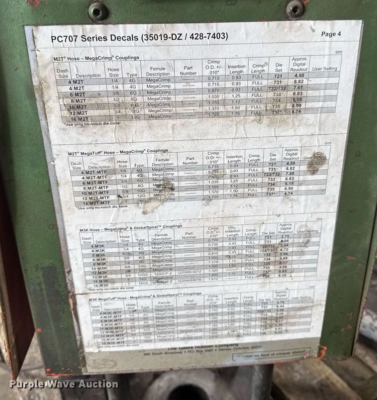 image for item EN4542 Gates PC707 hydraulic hose press