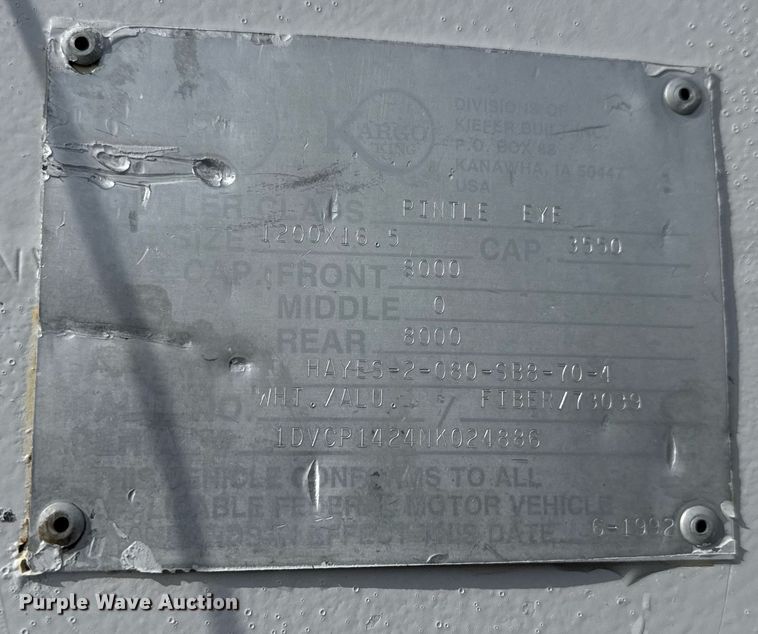 image for item EQ1454 1992 Kiefer enclosed cargo trailer