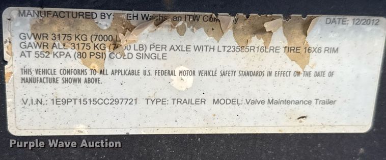 image for item EQ1470 2012 Wachs Trav-L-Vac 77-000-36 vacuum excavator