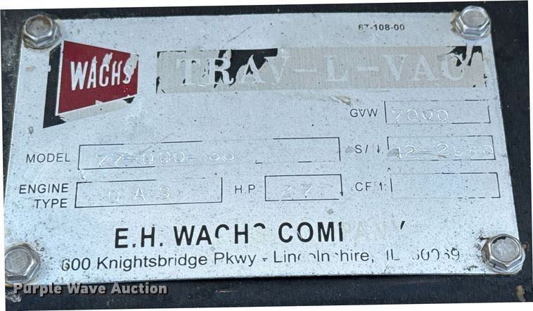 image for item EQ1470 2012 Wachs Trav-L-Vac 77-000-36 vacuum excavator