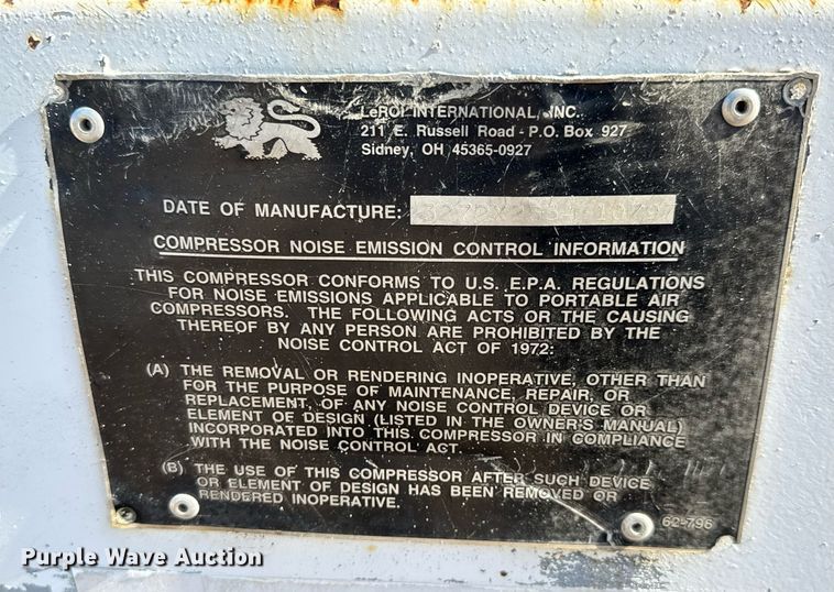 image for item MS9972 1997 LeRoi International Q185DJE air compressor